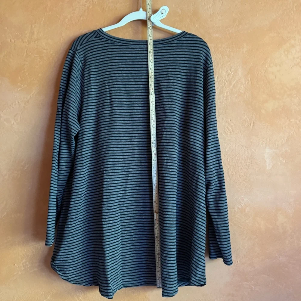 Eileen Fisher Striped Tencel Tunic Top Gray Black Long Sleeve 1X - Picture 5 of 8
